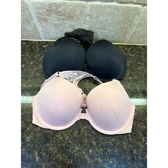 Victoria’s Secret Full Coverage T-Shirt Push Up Bras Black Pink 32D EUC - Picture 1 of 5